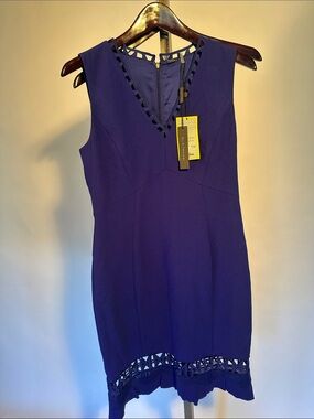 Elie Tahari Sleeveless V-Neck Purple Dress with Cutout Hem Neiman Marcus size 8